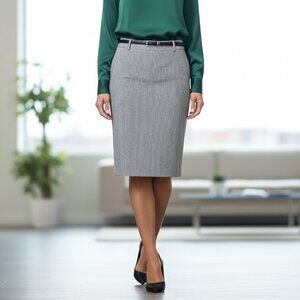 Talbots 100% Cotton Seersucker Navy Blue & White Pinstripe Pencil Skirt, Size 4